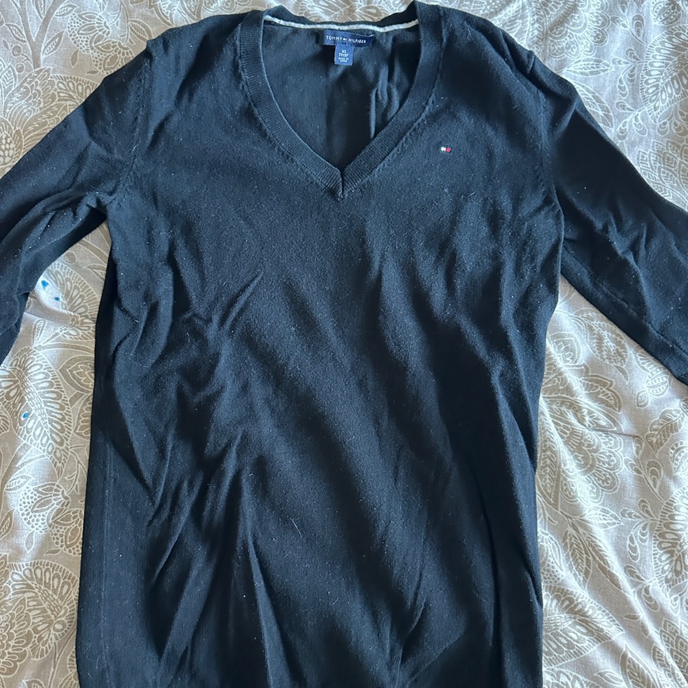 Tommy Hilfiger Black V-Neck Sweater